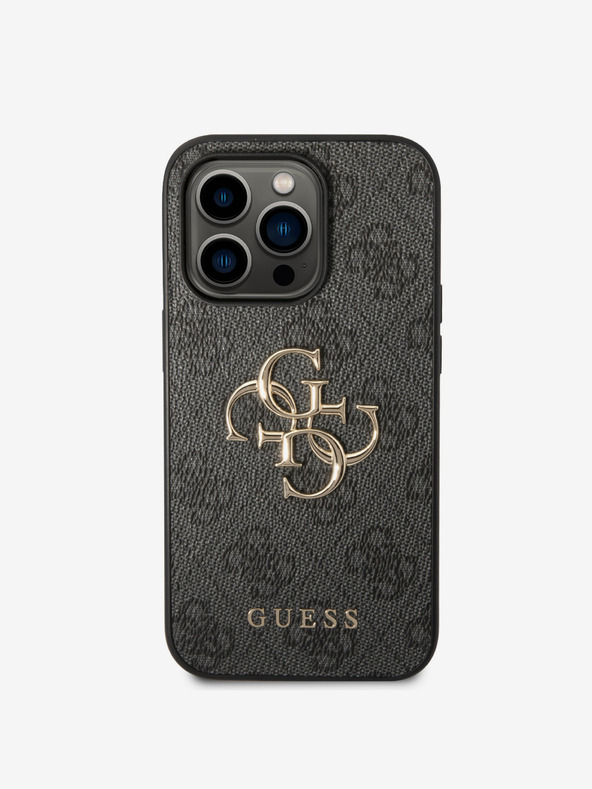 Guess Guess PU 4G Metall-Logo-Rückseite für iPhone 15 Pro Max Grau