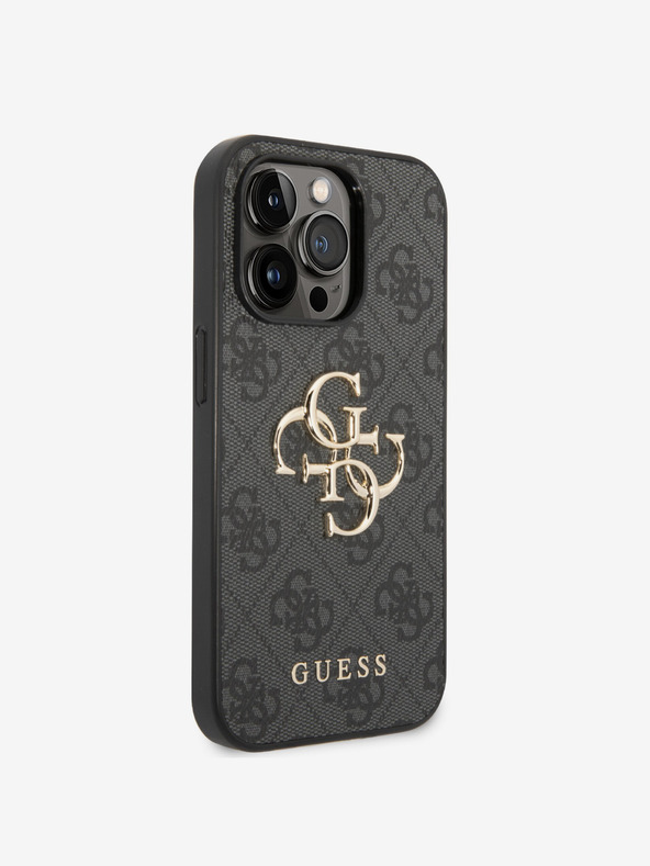 Guess Guess PU 4G Metall-Logo-Rückseite für iPhone 15 Pro Max Grau