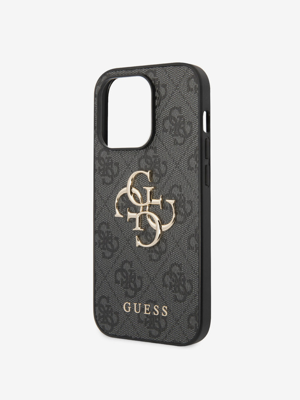 Guess Guess PU 4G Metall-Logo-Rückseite für iPhone 15 Pro Max Grau