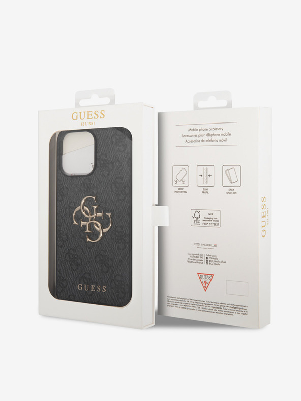 Guess Guess PU 4G Metall-Logo-Rückseite für iPhone 15 Pro Max Grau