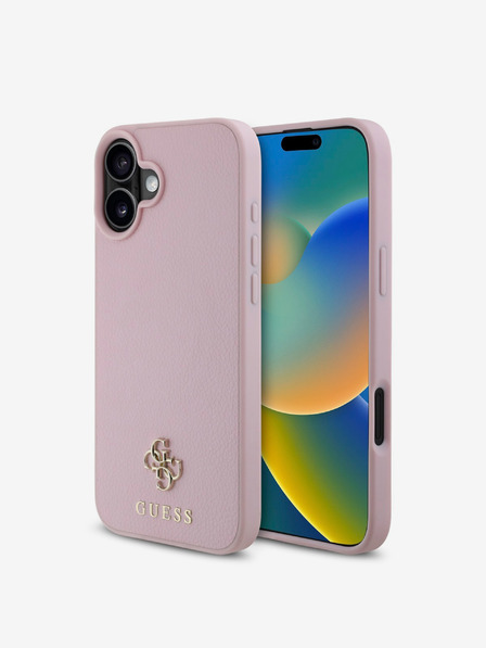 Guess Guess PU PU genarbt 4G Small Metal Logo MagSafe Back Cover für iPhone 16 Plus Pink