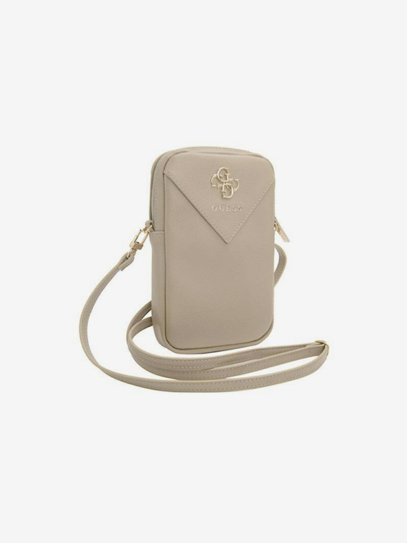 Guess Guess PU Genarbtes 4G Metall-Logo Handytasche mit Reissverschluss Gold