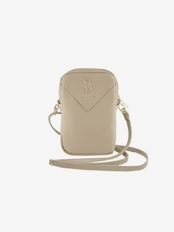 Guess Guess PU Genarbtes 4G Metall-Logo Handytasche mit Reissverschluss Gold