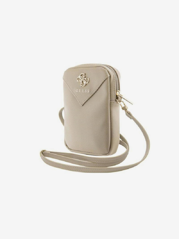 Guess Guess PU Genarbtes 4G Metall-Logo Handytasche mit Reissverschluss Gold