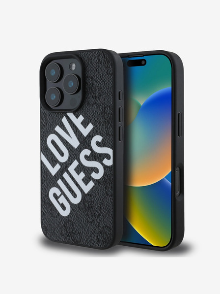Guess Guess PU Leder 4G Big Love Logo MagSafe Schutzhülle für iPhone 16 Pro Max Schwarz