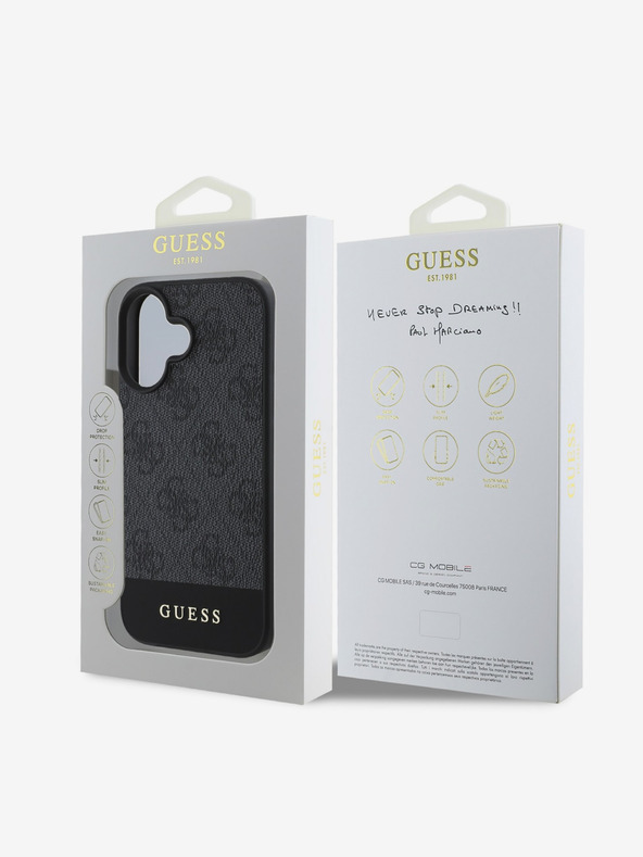 Guess Guess PU 4G Stripe Back Cover für iPhone 16 Grau