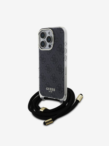 Guess Guess IML 4G Printed Crossbody Strap Back Cover für iPhone 16 Pro Schwarz