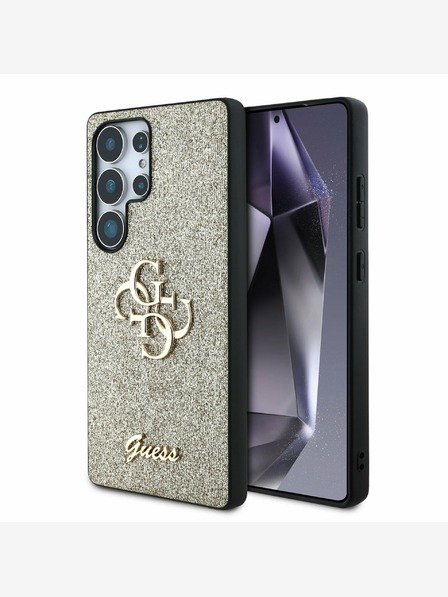 Guess Guess PU Fixed Glitter 4G Metall-Logo Rückseite für Samsung Galaxy S25 Ultra Gold