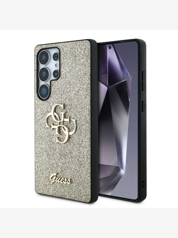 Guess Guess PU Fixed Glitter 4G Metall-Logo Rückseite für Samsung Galaxy S25 Ultra Gold