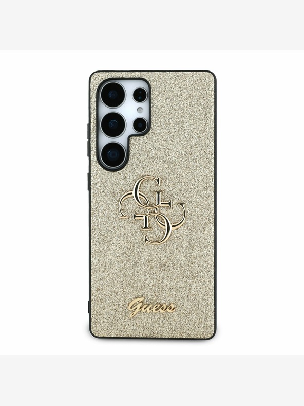 Guess Guess PU Fixed Glitter 4G Metall-Logo Rückseite für Samsung Galaxy S25 Ultra Gold