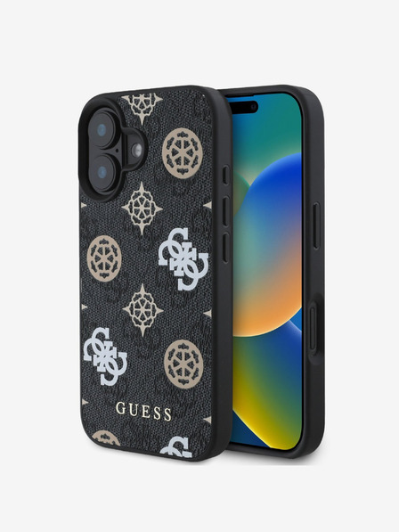 Guess Guess PU 4G Peony MagSafe Back Cover für iPhone 16 Schwarz
