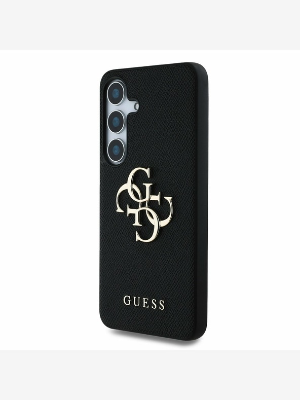 Guess Guess PU Genarbtes 4G Metall Logo Back Cover für Samsung Galaxy S25 Schwarz
