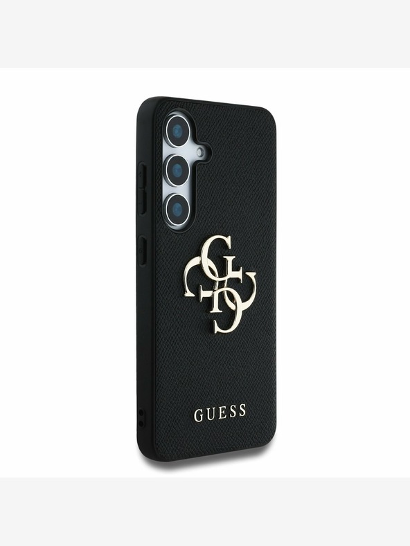 Guess Guess PU Genarbtes 4G Metall Logo Back Cover für Samsung Galaxy S25 Schwarz