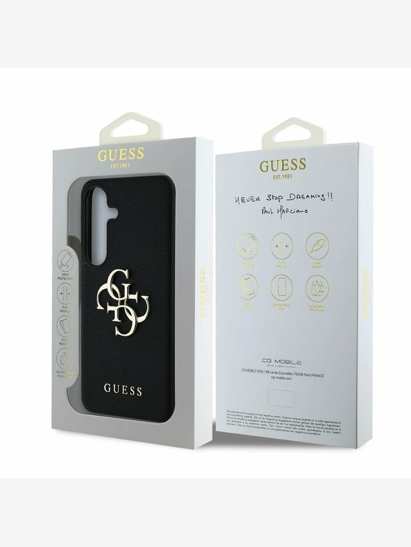 Guess Guess PU Genarbtes 4G Metall Logo Back Cover für Samsung Galaxy S25 Schwarz