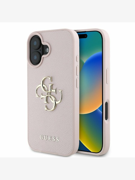 Guess Guess PU genarbtes 4G Metall-Logo Backcover für iPhone 16 Pink