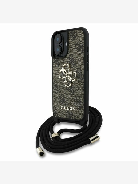 Guess Guess PU 4G Metal Logo Crossbody Strap Back Cover für iPhone 16 Braun