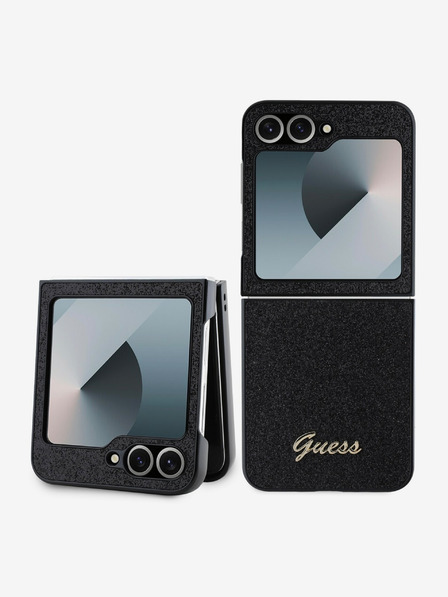 Guess Guess PC/TPU Glitter Flakes Metall Logo Back Cover für Samsung Galaxy Z Flip 6 Schwarz