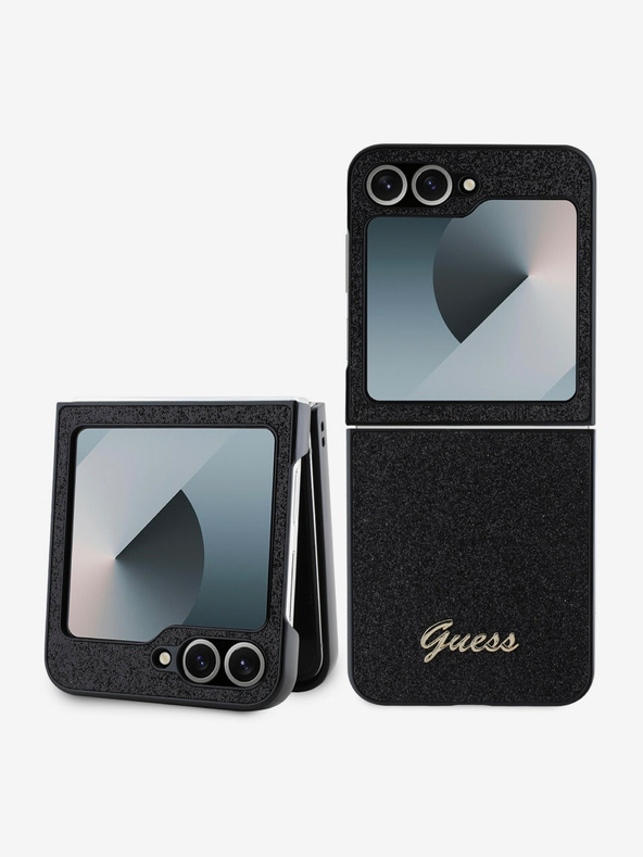 Guess Guess PC/TPU Glitter Flakes Metall Logo Back Cover für Samsung Galaxy Z Flip 6 Schwarz