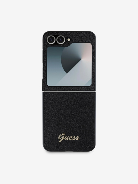 Guess Guess PC/TPU Glitter Flakes Metall Logo Back Cover für Samsung Galaxy Z Flip 6 Schwarz