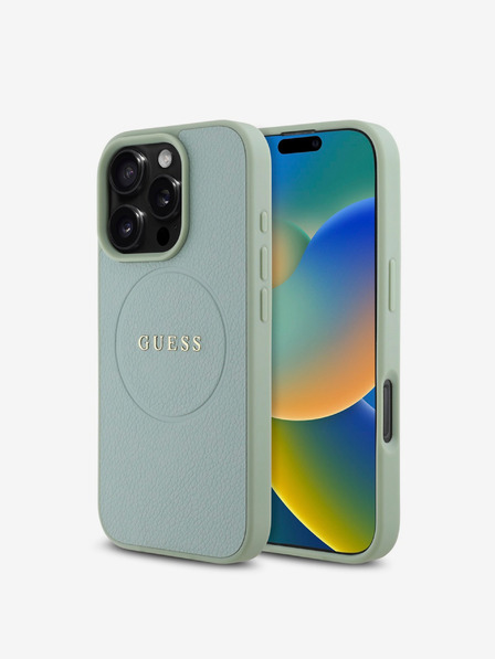 Guess Guess PU Grained Classic Logo MagSafe Back Cover für iPhone 16 Pro Grün