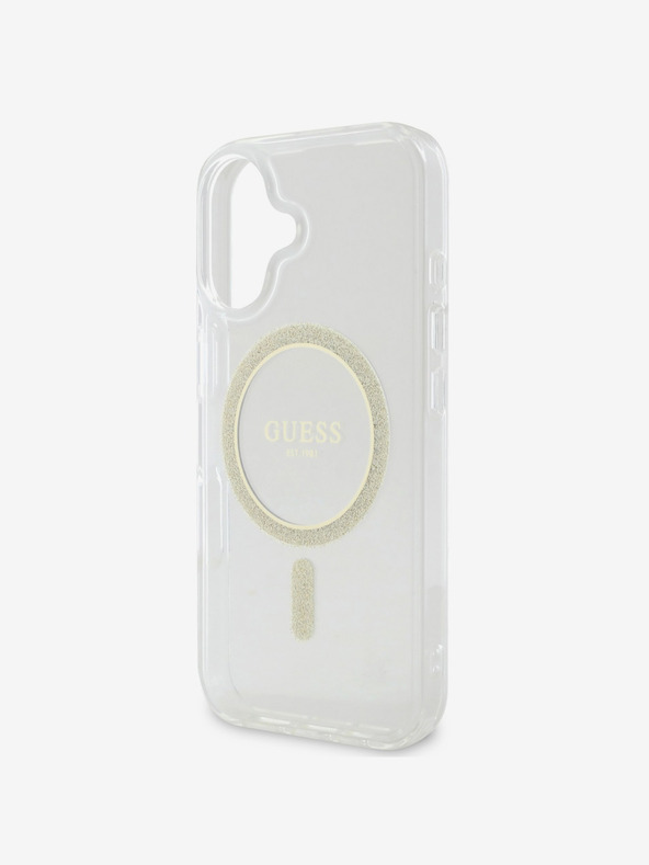 Guess Guess IML Glitter Ring MagSafe Back Cover für iPhone 16 Plus Transparent