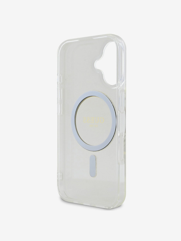 Guess Guess IML Glitter Ring MagSafe Back Cover für iPhone 16 Plus Transparent