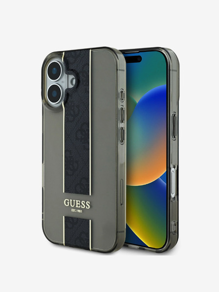 Guess Guess IML Middle 4G Stripe Back Cover für iPhone 16 Schwarz