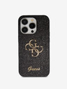 Guess Guess PU Fixed Glitter 4G Metall Logo Back Cover für iPhone 15 Pro Max Schwarz