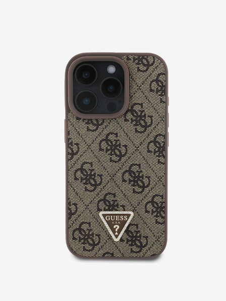 Guess Guess PU 4G Strass Dreieck Metall Logo Rückseite für iPhone 16 Pro Braun