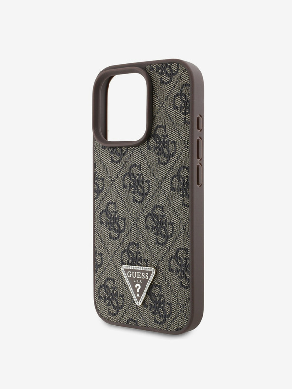 Guess Guess PU 4G Strass Dreieck Metall Logo Rückseite für iPhone 16 Pro Braun