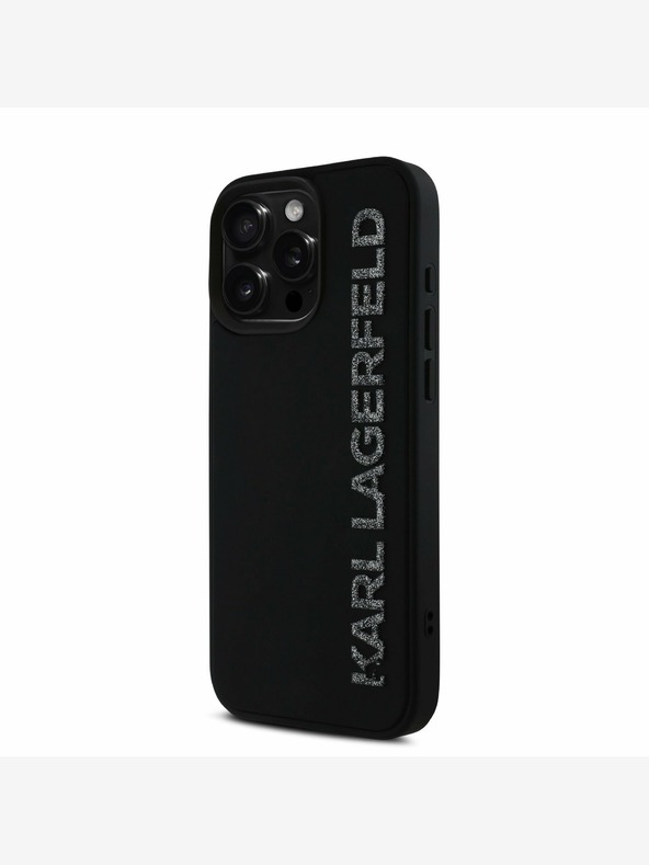 Karl Lagerfeld Karl Lagerfeld 3D-Gummi-Glitzer-Logo-Rückseite für iPhone 16 Pro Schwarz