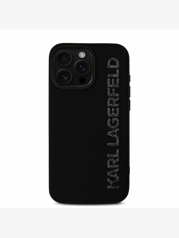 Karl Lagerfeld Karl Lagerfeld 3D-Gummi-Glitzer-Logo-Rückseite für iPhone 16 Pro Schwarz