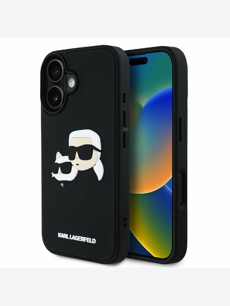Karl Lagerfeld Karl Lagerfeld 3D Rubber Double Heads Back Cover für iPhone 16 Schwarz