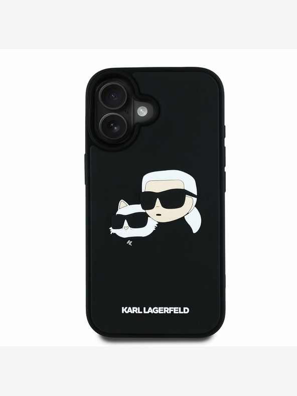 Karl Lagerfeld Karl Lagerfeld 3D Rubber Double Heads Back Cover für iPhone 16 Schwarz