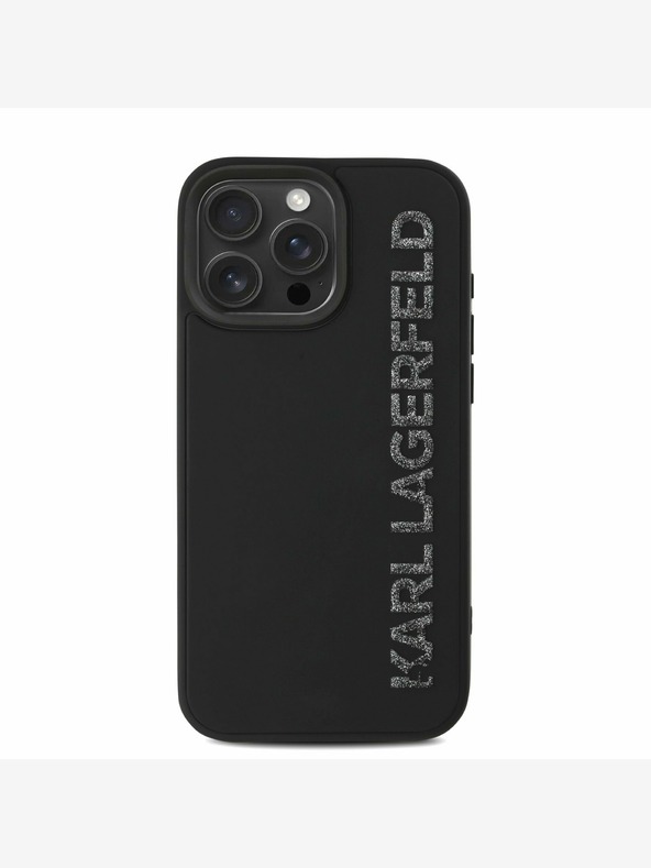 Karl Lagerfeld Karl Lagerfeld 3D-Gummi-Glitzer-Logo-Rückseite für iPhone 15 Pro Max Schwarz