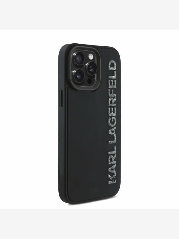 Karl Lagerfeld Karl Lagerfeld 3D-Gummi-Glitzer-Logo-Rückseite für iPhone 15 Pro Max Schwarz