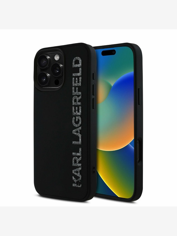 Karl Lagerfeld Karl Lagerfeld 3D Rubber Glitter Logo Back Cover für iPhone 16 Pro Max Schwarz
