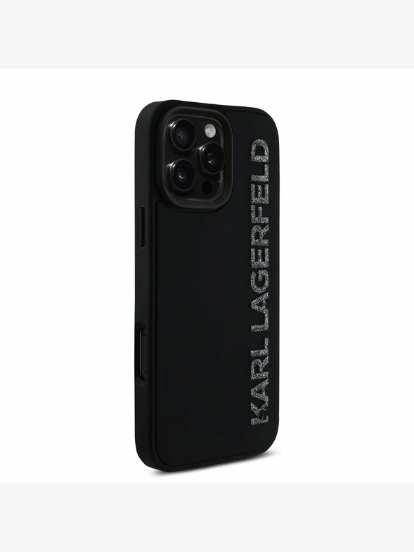 Karl Lagerfeld Karl Lagerfeld 3D Rubber Glitter Logo Back Cover für iPhone 16 Pro Max Schwarz