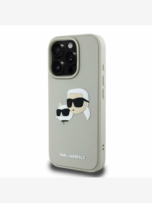 Karl Lagerfeld Karl Lagerfeld 3D Rubber Double Heads Back Cover für iPhone 16 Pro Beige