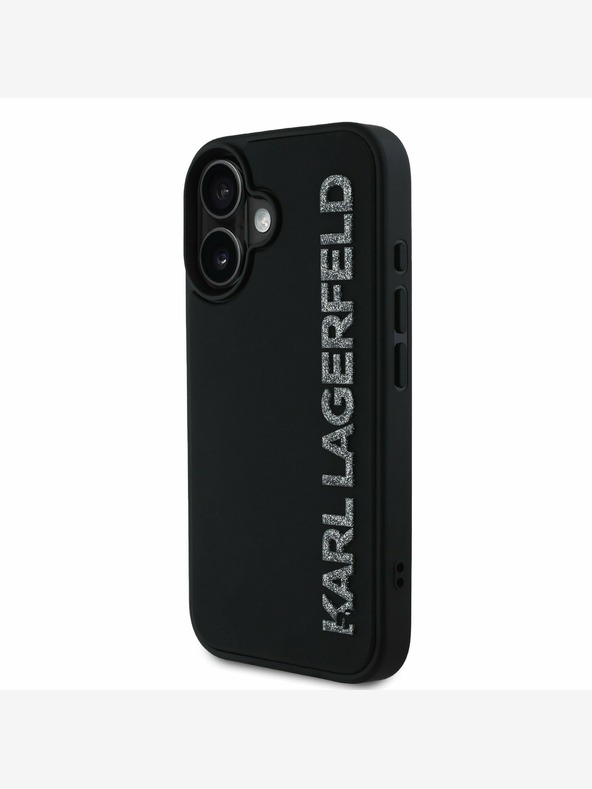 Karl Lagerfeld Karl Lagerfeld 3D Rubber Glitter Logo Back Cover für iPhone 16 Schwarz