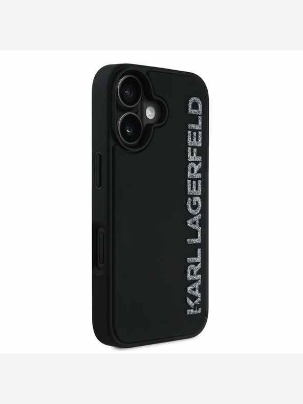 Karl Lagerfeld Karl Lagerfeld 3D Rubber Glitter Logo Back Cover für iPhone 16 Schwarz