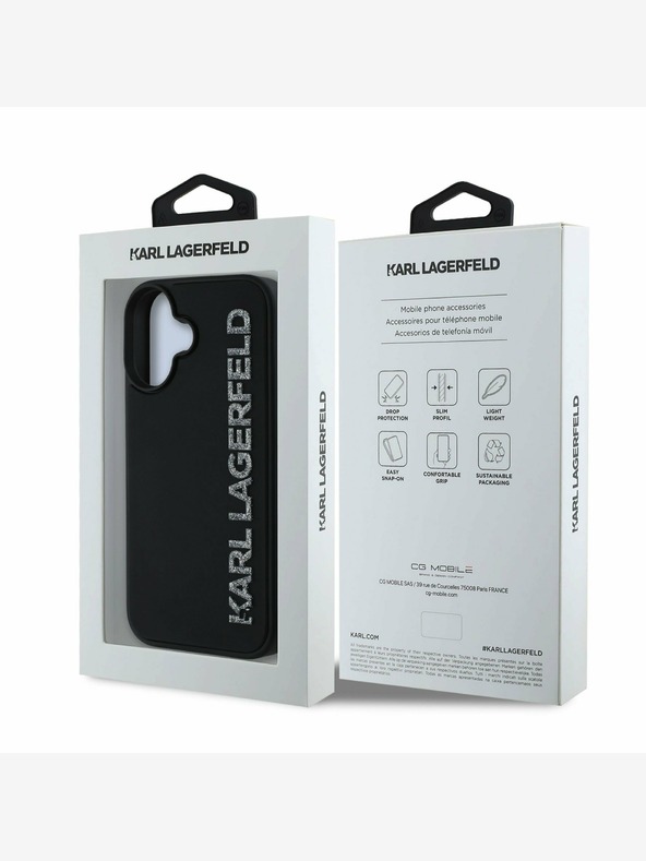 Karl Lagerfeld Karl Lagerfeld 3D Rubber Glitter Logo Back Cover für iPhone 16 Schwarz