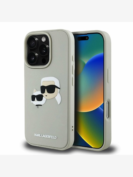 Karl Lagerfeld Karl Lagerfeld 3D Rubber Double Heads Back Cover für iPhone 16 Pro Max Beige