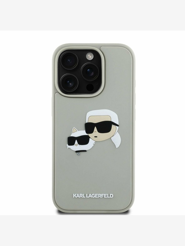 Karl Lagerfeld Karl Lagerfeld 3D Rubber Double Heads Back Cover für iPhone 16 Pro Max Beige