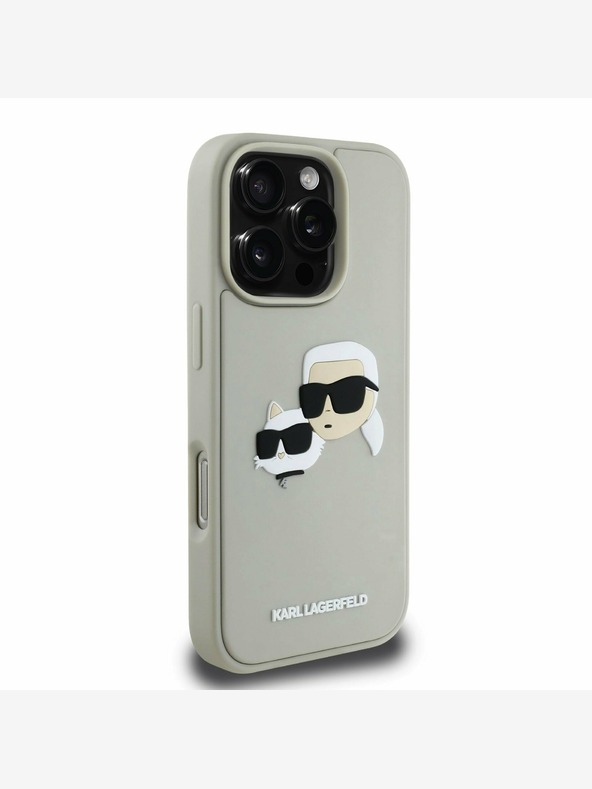 Karl Lagerfeld Karl Lagerfeld 3D Rubber Double Heads Back Cover für iPhone 16 Pro Max Beige