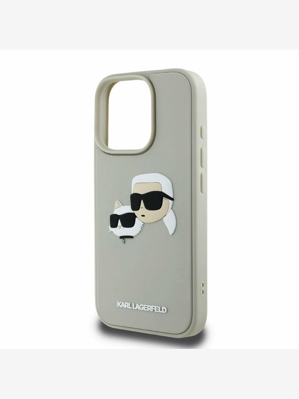 Karl Lagerfeld Karl Lagerfeld 3D Rubber Double Heads Back Cover für iPhone 16 Pro Max Beige