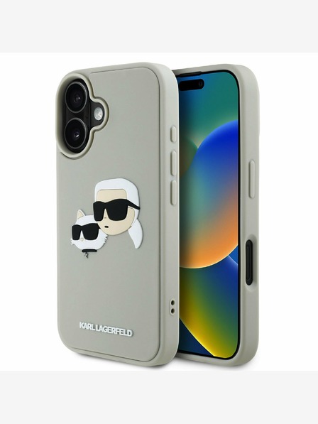 Karl Lagerfeld Karl Lagerfeld 3D-Gummi-Doppelkopf-Rückseite für iPhone 16 Beige