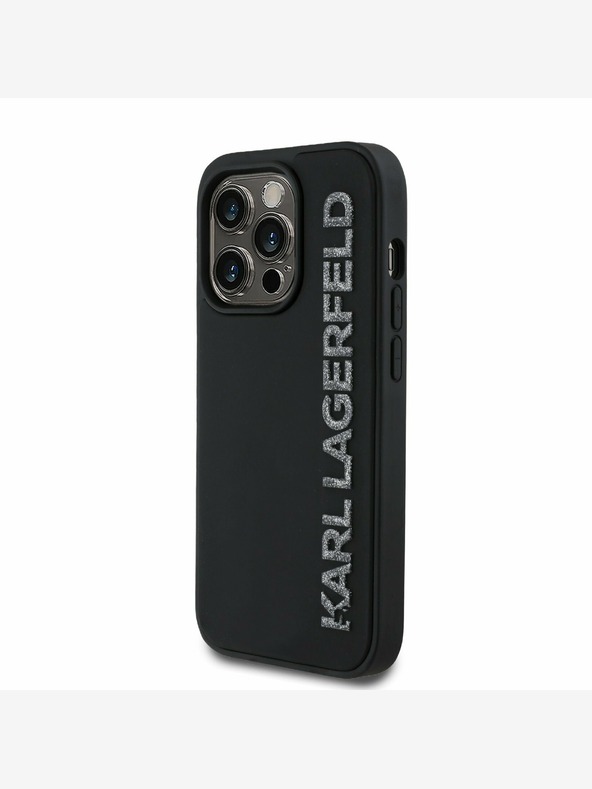 Karl Lagerfeld Karl Lagerfeld 3D Rubber Glitter Logo Back Cover für iPhone 14 Pro Schwarz