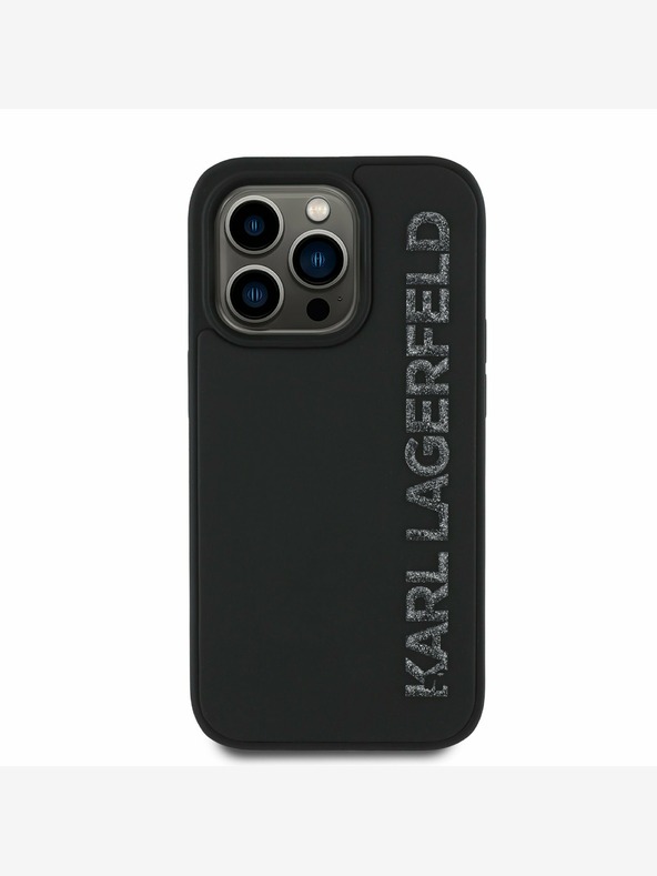 Karl Lagerfeld Karl Lagerfeld 3D Rubber Glitter Logo Back Cover für iPhone 14 Pro Schwarz