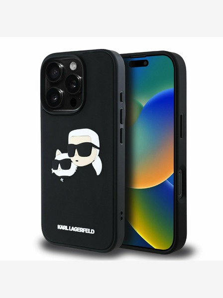 Karl Lagerfeld Karl Lagerfeld 3D Rubber Double Heads Back Cover für iPhone 16 Pro Schwarz